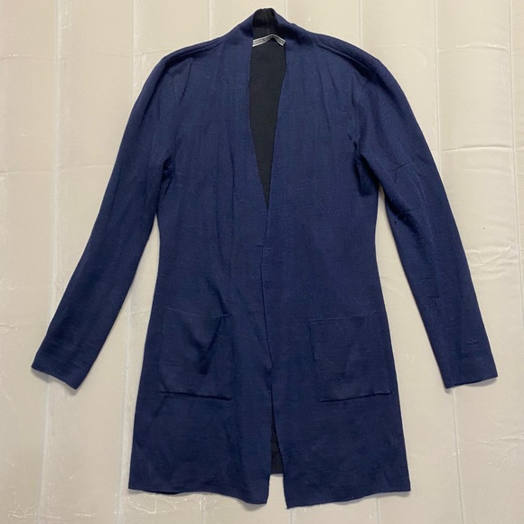 Alicia Adams Alpaca Women’s Sweater Cardigan Open Front Pockets Navy Luxury - Picture 1 of 8